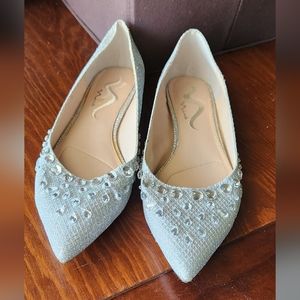 Silver Sparkle with Rhinestone Flats by Nina, size 8M